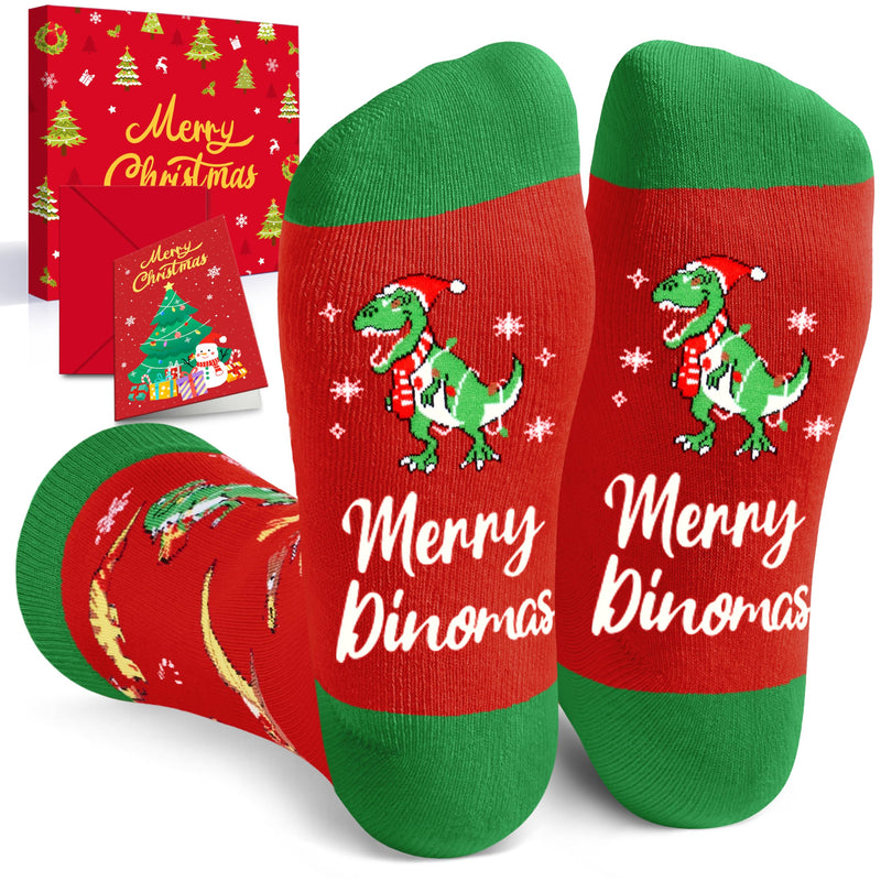 Christmas Gifts Stocking Socks for Men Women - Christmas Socks Red Dinosaur Socks for Teen Boys Girls