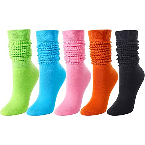 5 Pairs Fun Cute Colorful Slouch Socks for Women Girls, Cotton Long Hi ...